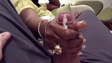 Desi ecumenical gives small fry handjob on train